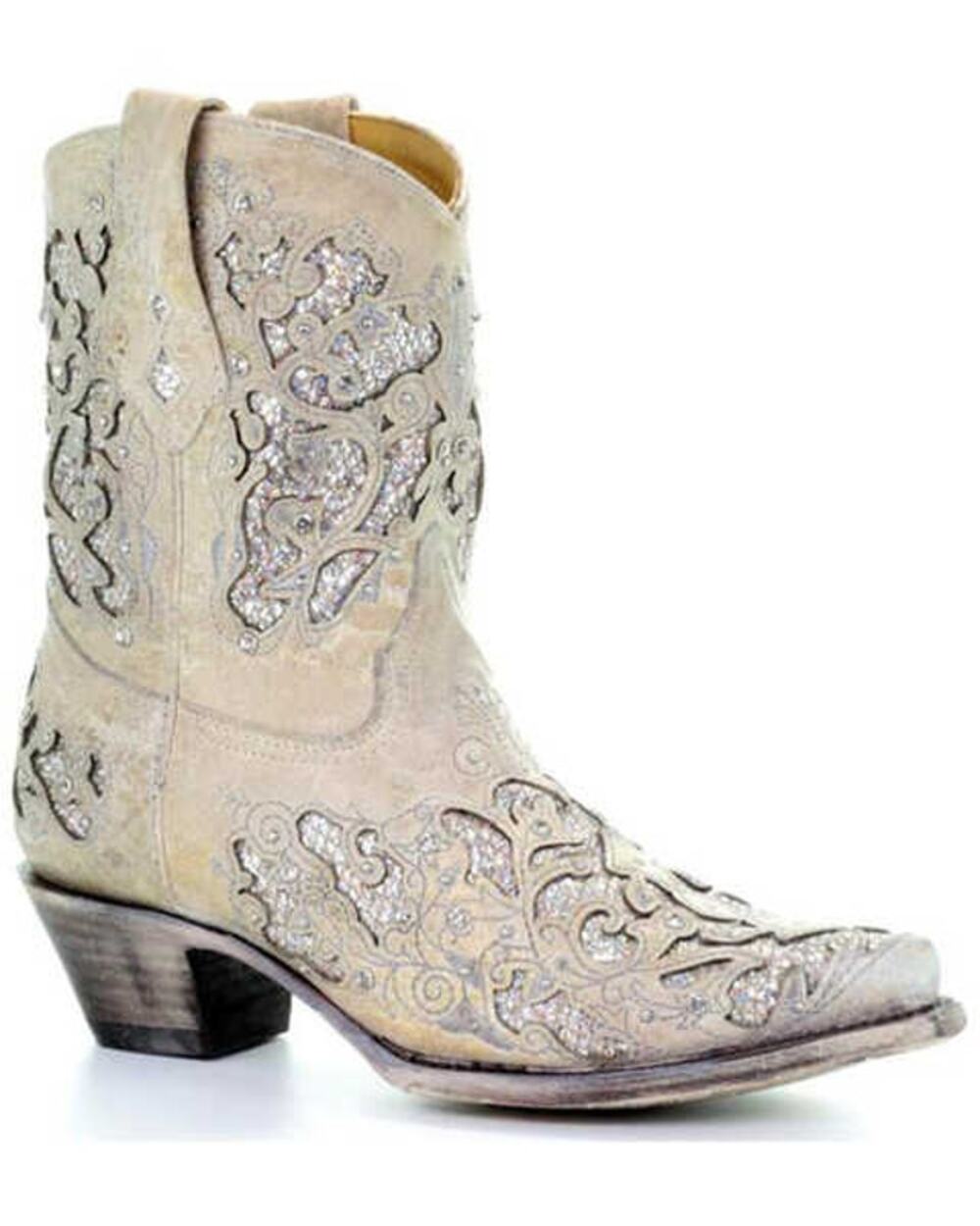 Corral Glitter Inlay and Crystals Leather Ankle Snip Toe Boots Size 11 M